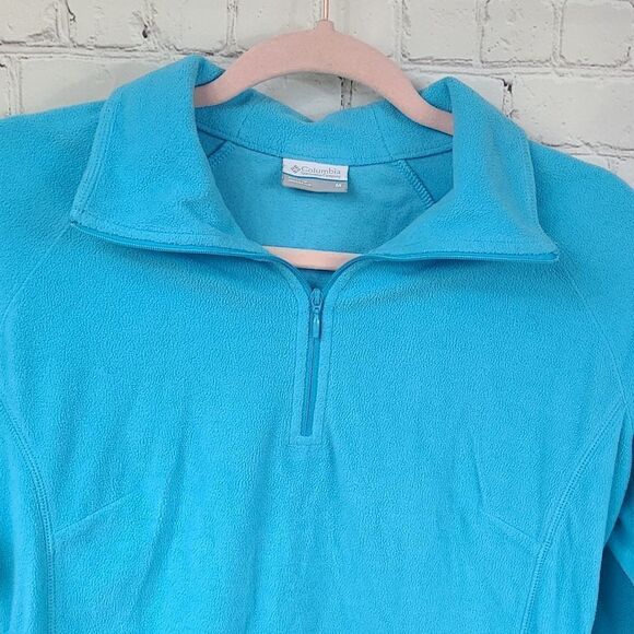 Columbia Women's Quarter Zip Jacket Turquoise Blue Plush Fleece Fluffy Medium - Picture 3 of 5